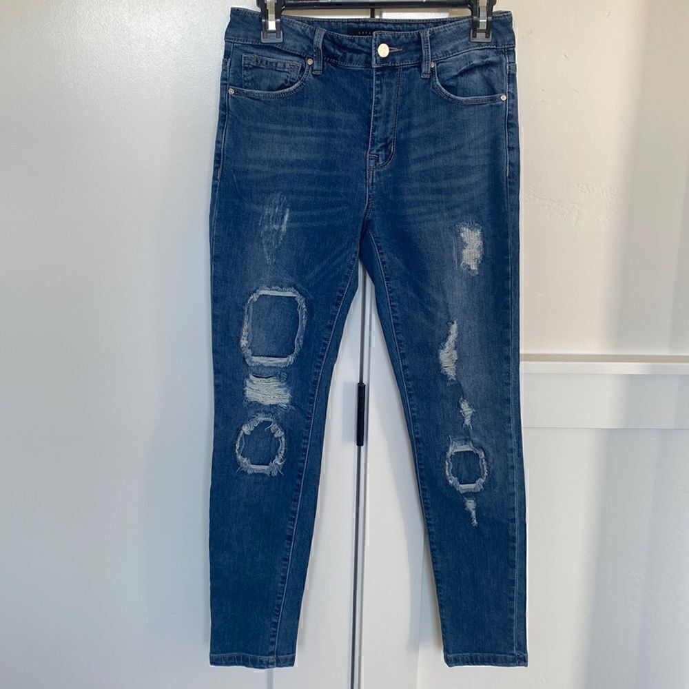 Sanctuary Denim Women’s Mid-Waisted Distressed Skinny Jeans Med Wash Size 27